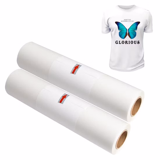 Wholsale Logo-Druck auf Textil-Schnellpress-Vinyl-Eco-Solven-Drucker CMYK+White DTF DTG Pet Transfer Film White Ink T Heat Transfer Vinyl für T-Shirt